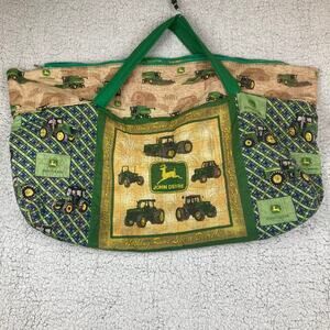 Handmade John Deere Quilt Duffle Bag Tote Green Yellow L Tractor Farm 22x34 Flaw